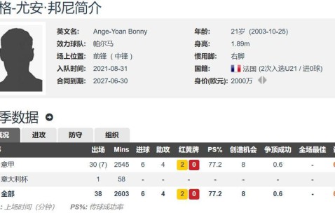 国米买新前锋了总价2500万欧签21岁邦尼上赛季意甲6球4助